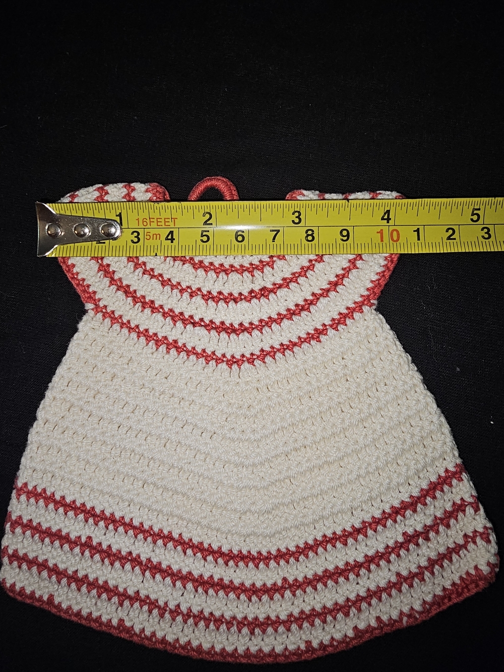Handmade Cream and Red Crochet Dress Pot Holder - Picture 5 of 5